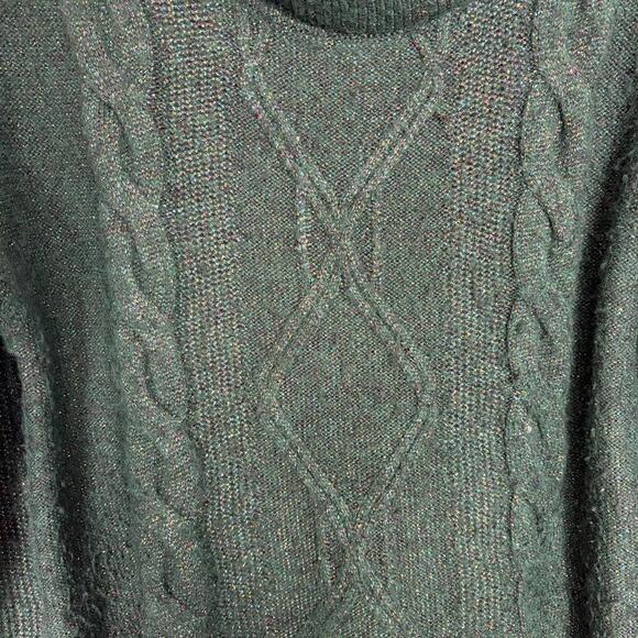 Charter Club Green Metallic Glitter Cable Knit Sweater Size: L - Picture 3 of 7
